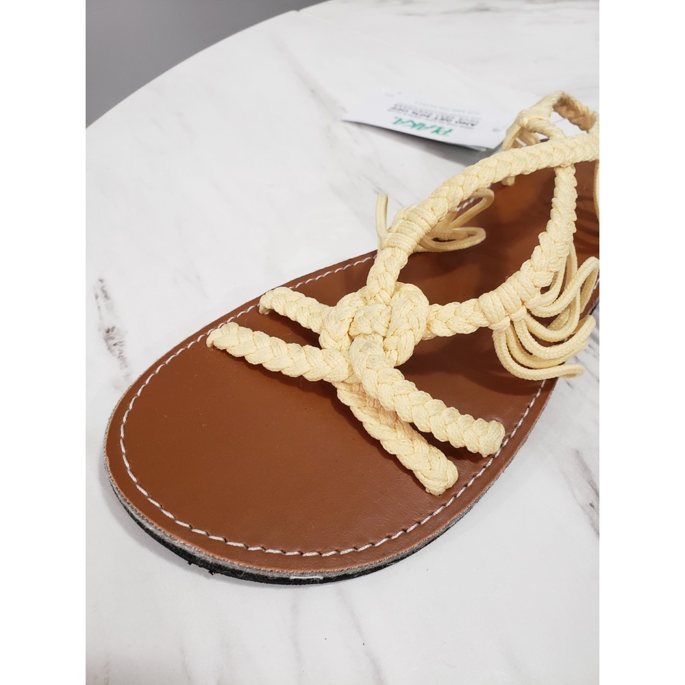 NEW SIZE 9 Plaka Palm‎ Leaf Flat Woven Summer Sandals Strappy Gladiator Yellow - Picture 2 of 5